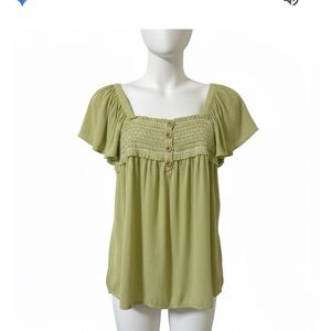 Maurices | Smocked Boho Flutter Sleeve Blouse - Chartreuse